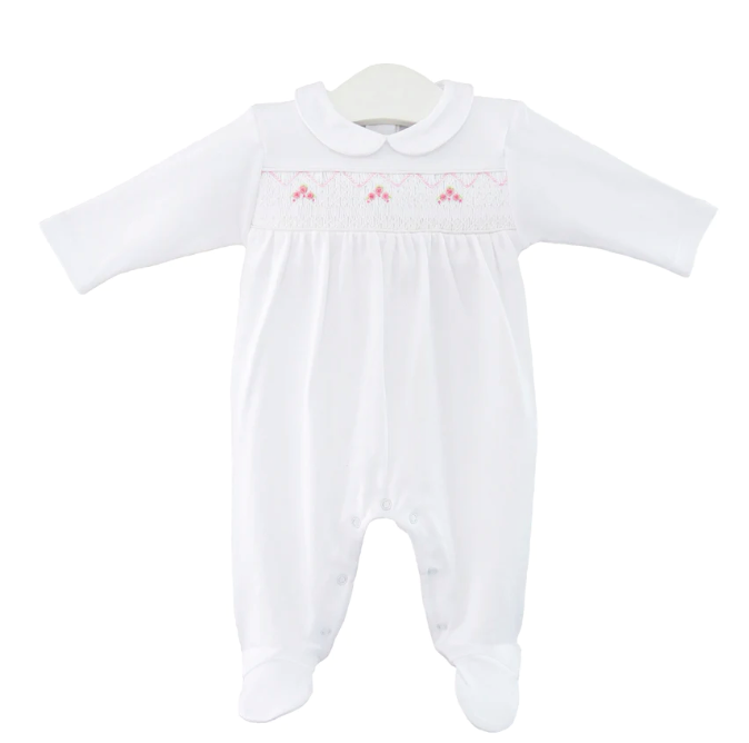 Rose Smock Babygrow - White