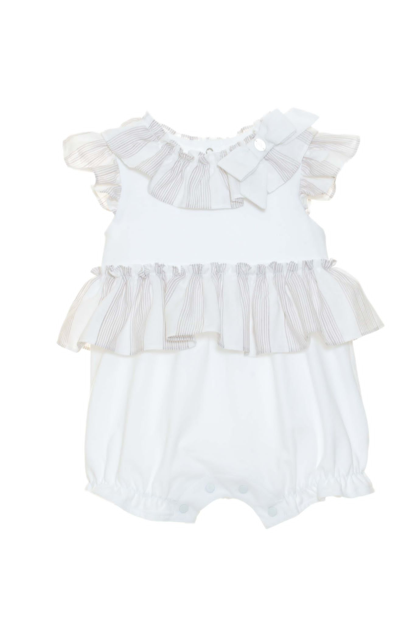 Stripe Frill Collar Romper - White