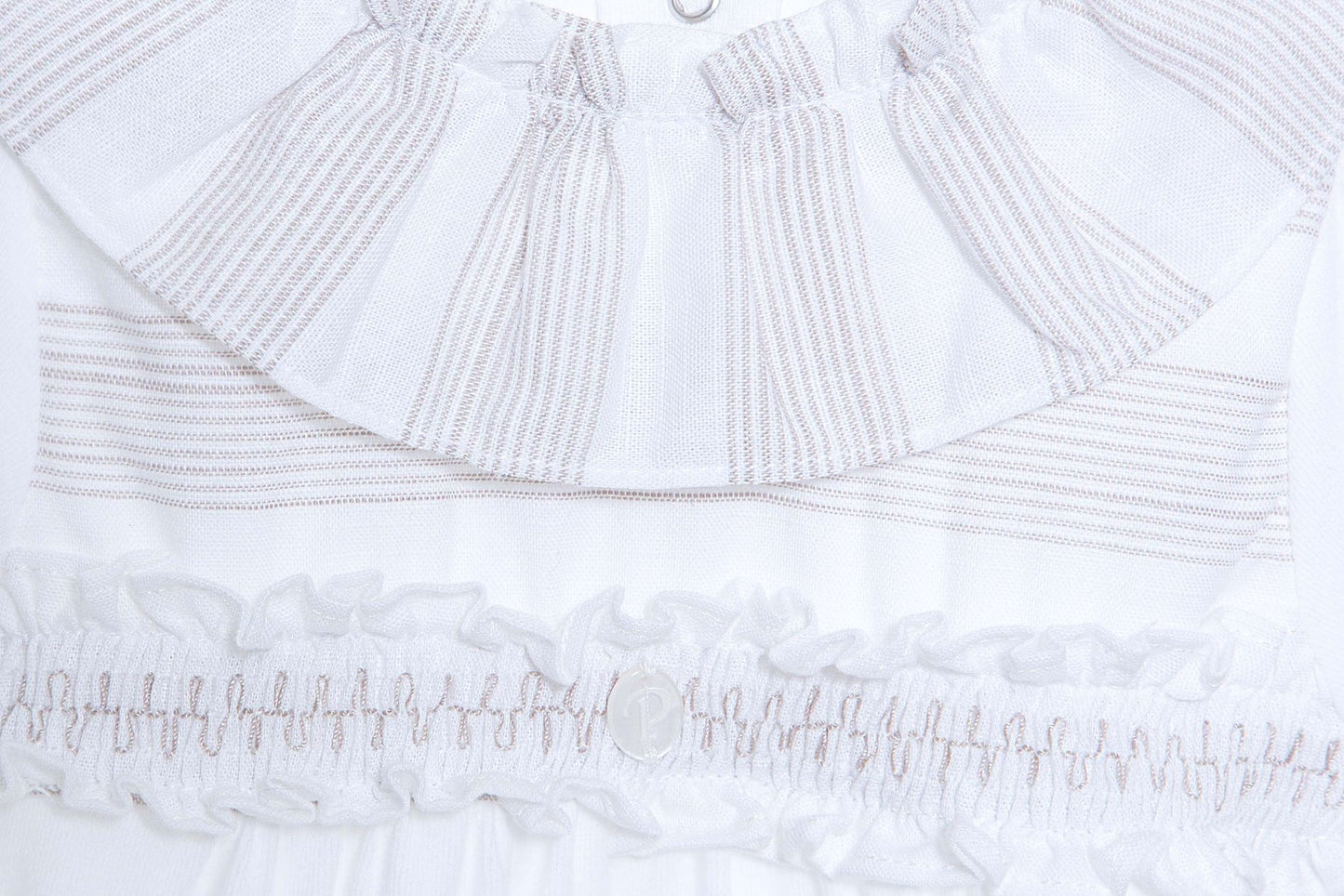 Stripe Frill Collar Smocked Babygrow - White