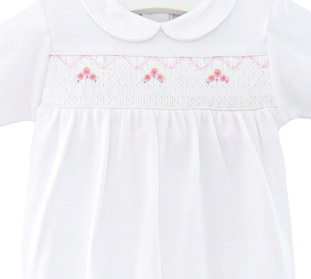 Rose Smock Babygrow - White