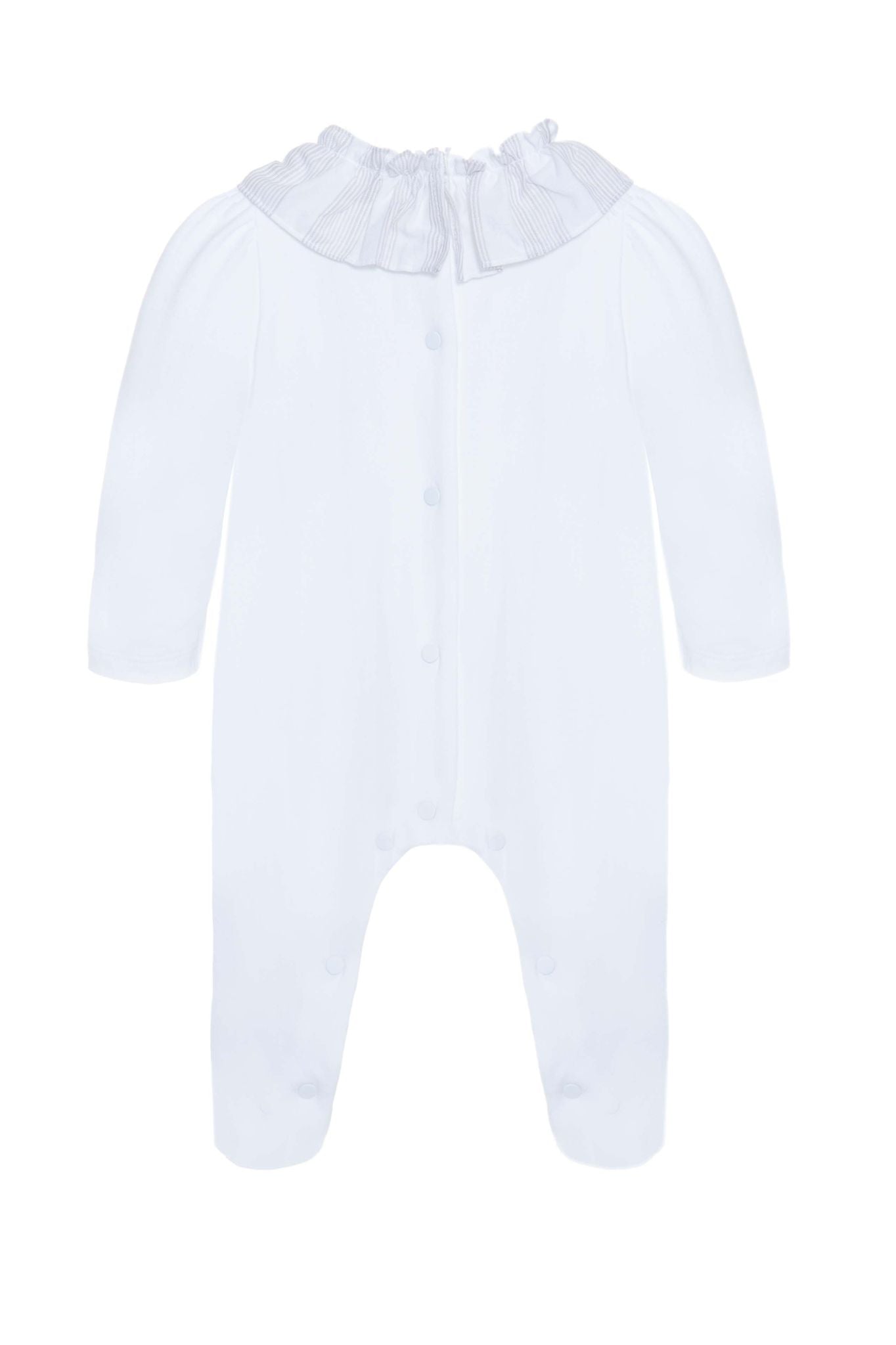 Stripe Frill Collar Smocked Babygrow - White