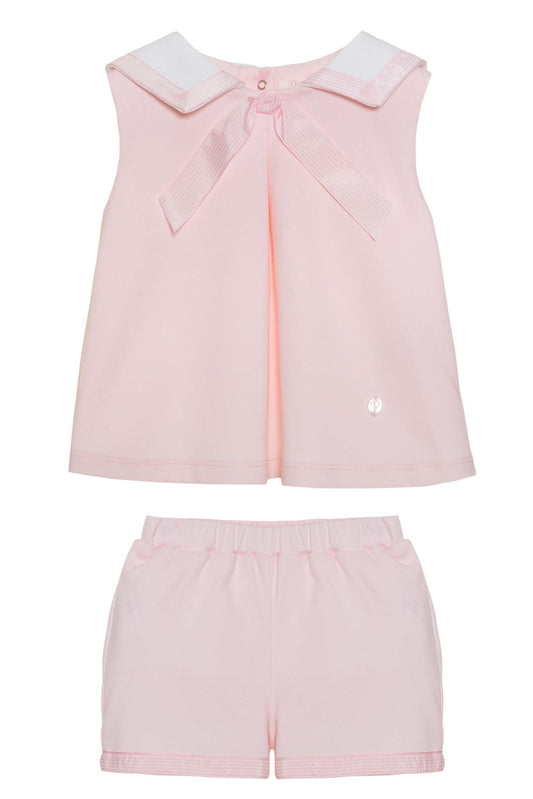 Sailor Collar 2 Piece Shorts Set - Pink