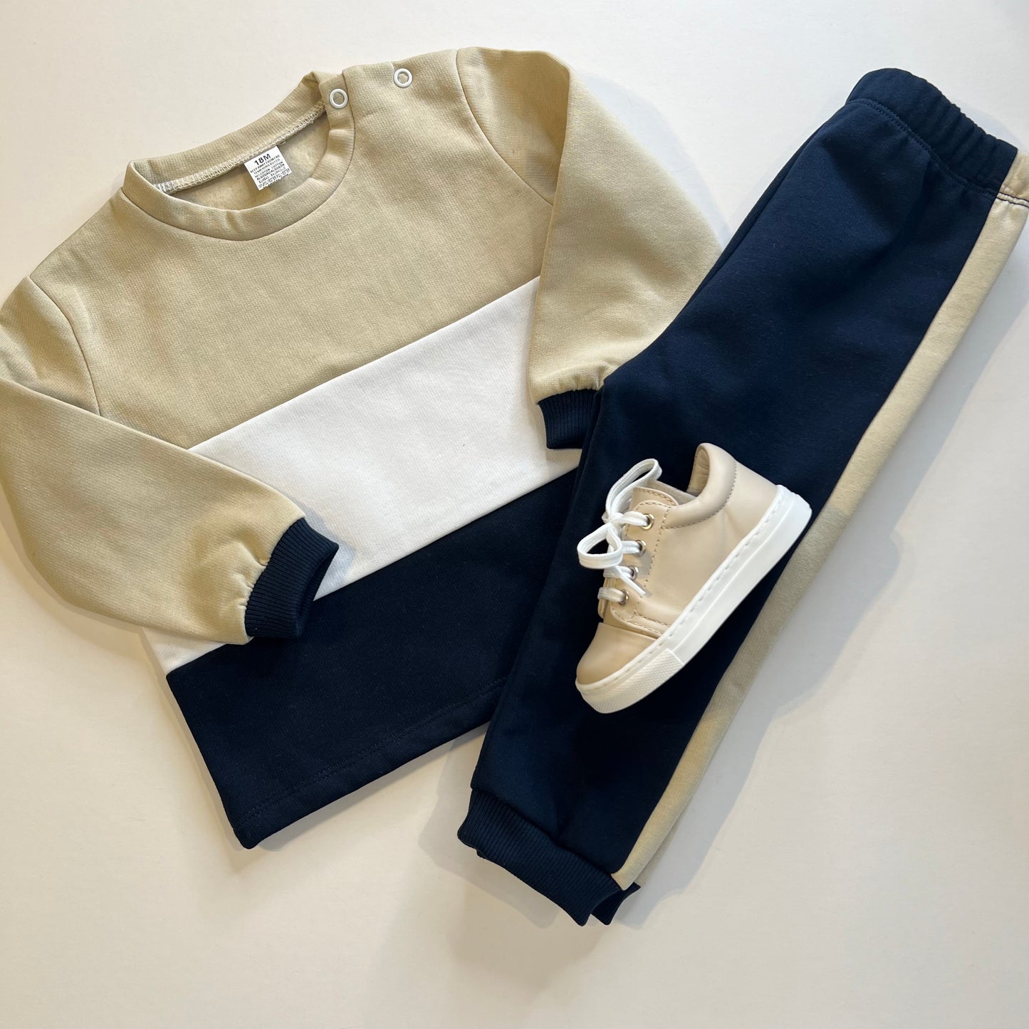 Beige White Navy Tracksuit