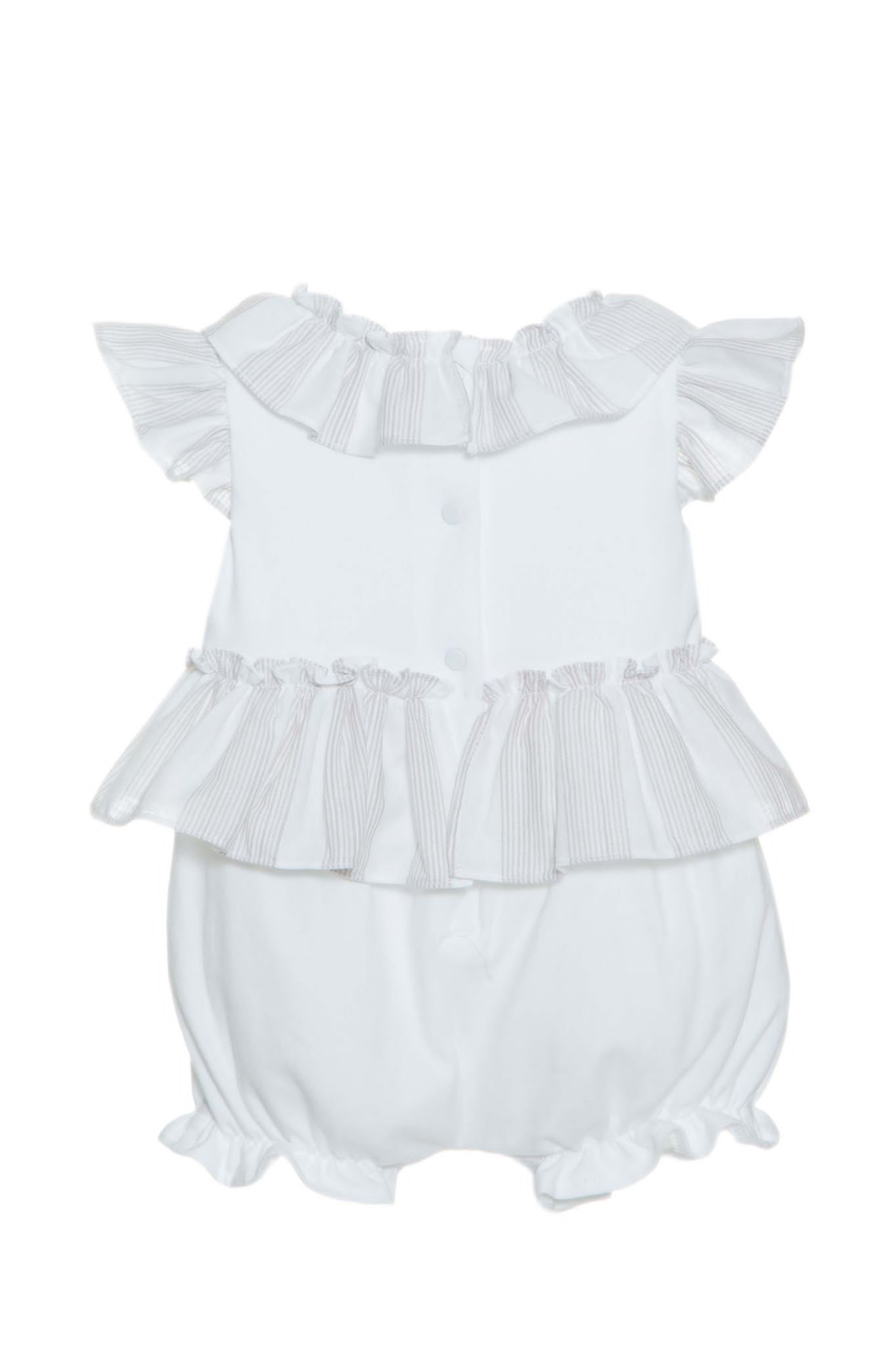 Stripe Frill Collar Romper - White