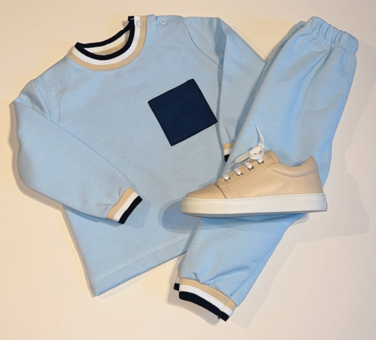 Blue Ribbed Collar Tracksuit