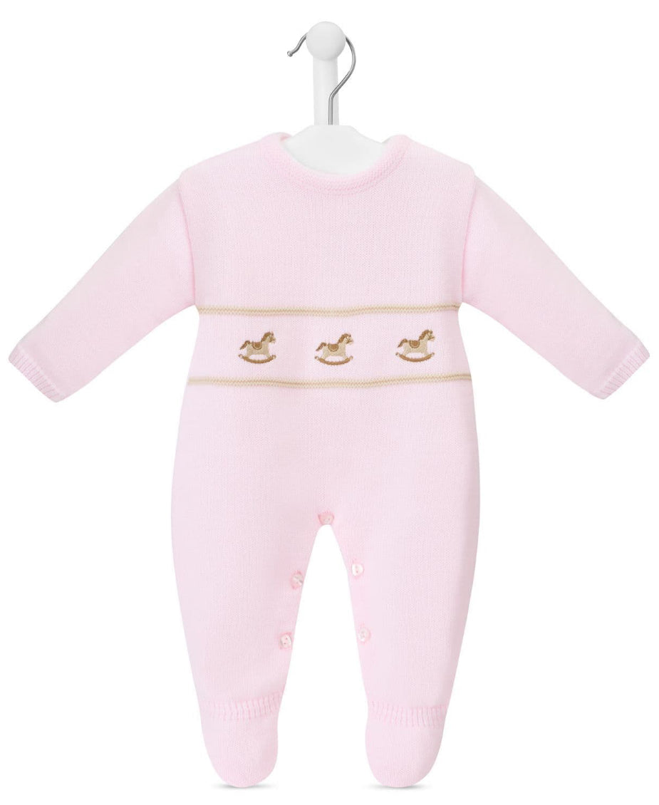 Pink Knitted Rocking Horse Babygrow