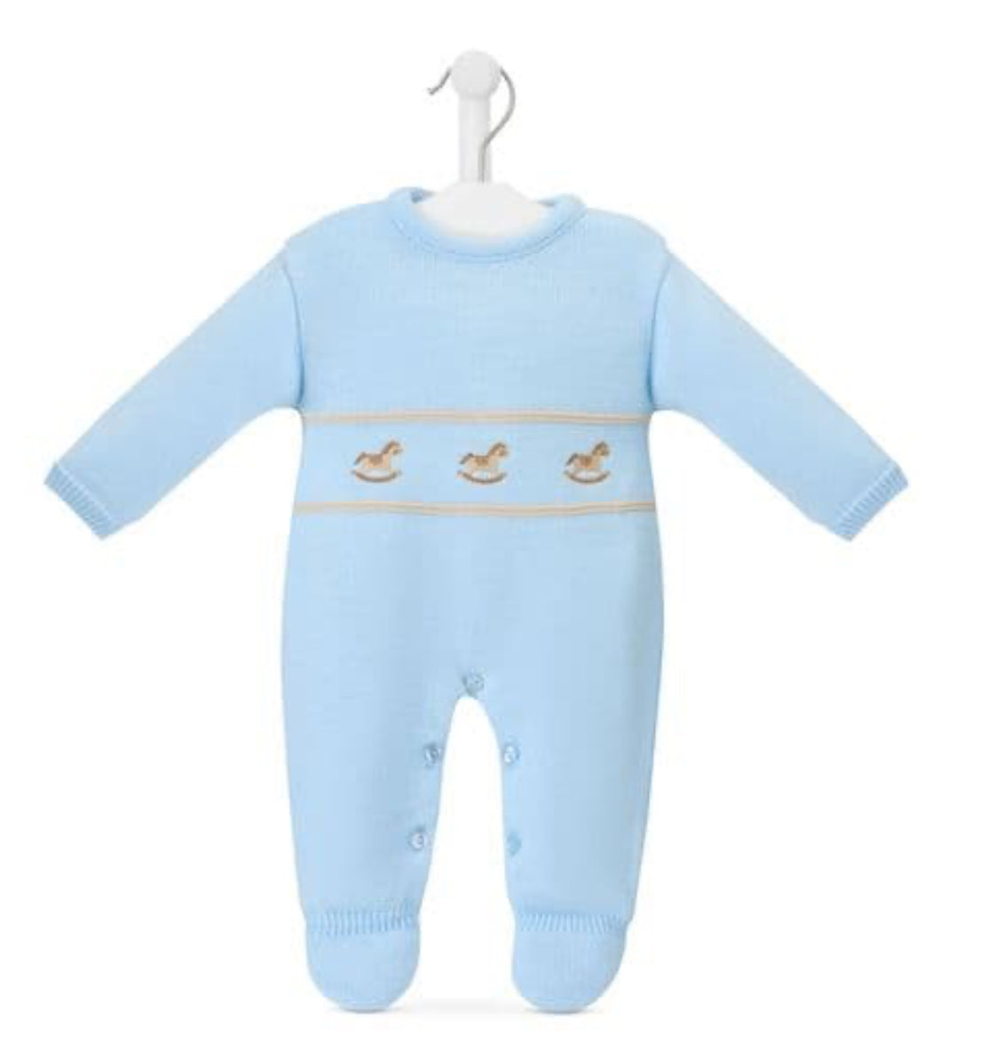 Blue Knitted Rocking Horse Babygrow