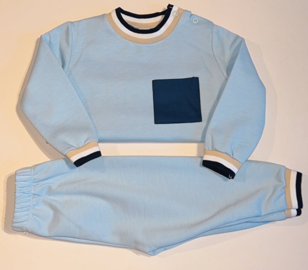 Blue Ribbed Collar Tracksuit