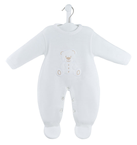 White Knitted Teddy Bear Babygrow