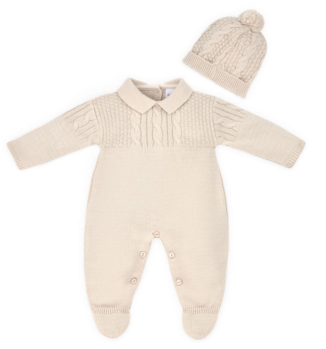 Camel Knitted Collared Babygrow and Hat