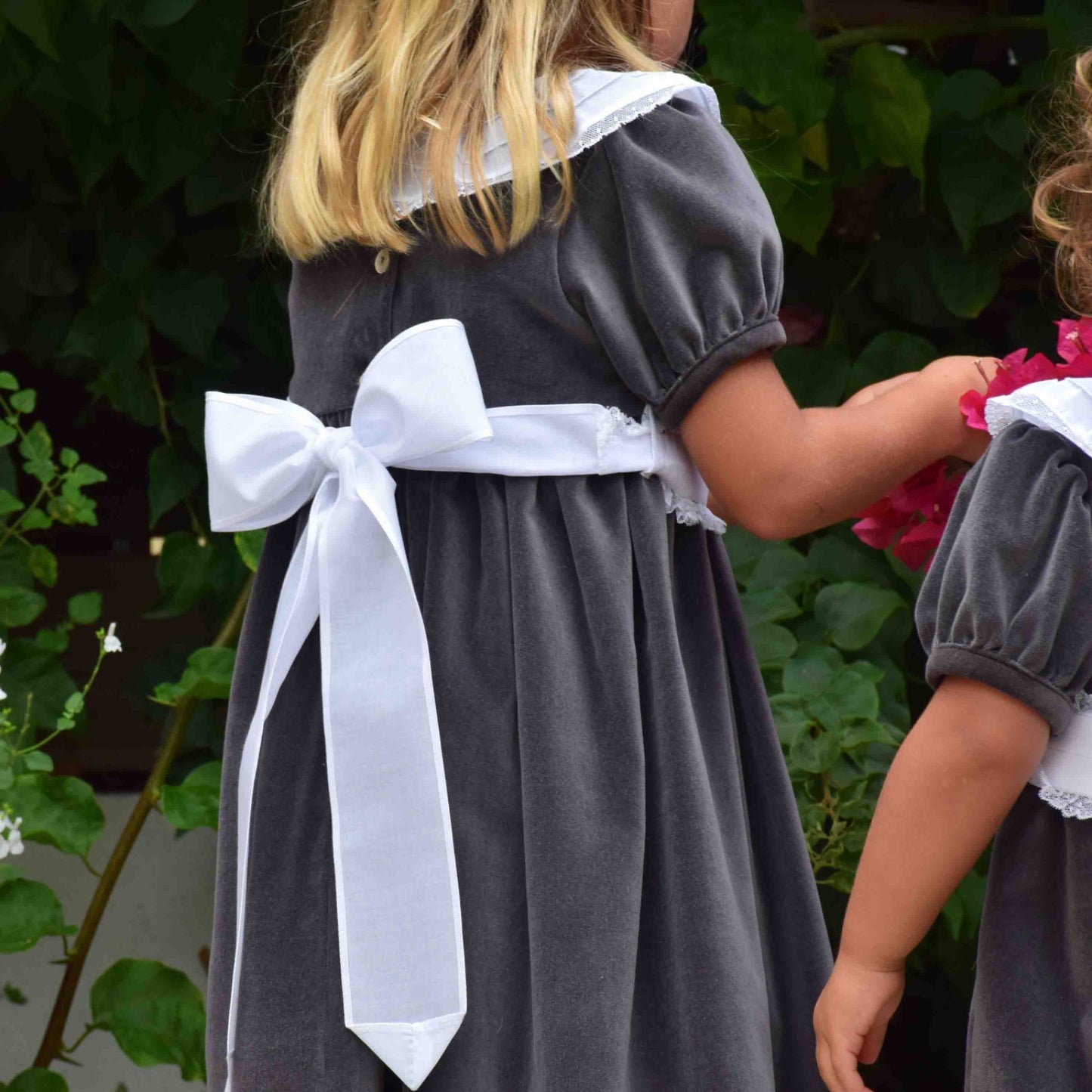 Grey velvet bow dress