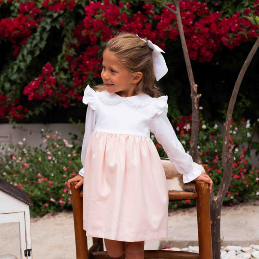 Bow ruffle dress white/pink