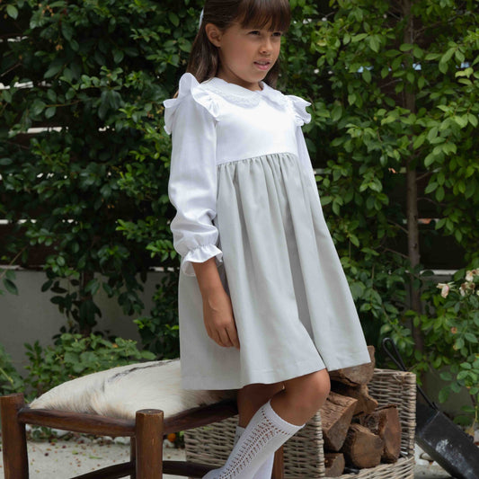 Bow ruffle dress white/grey