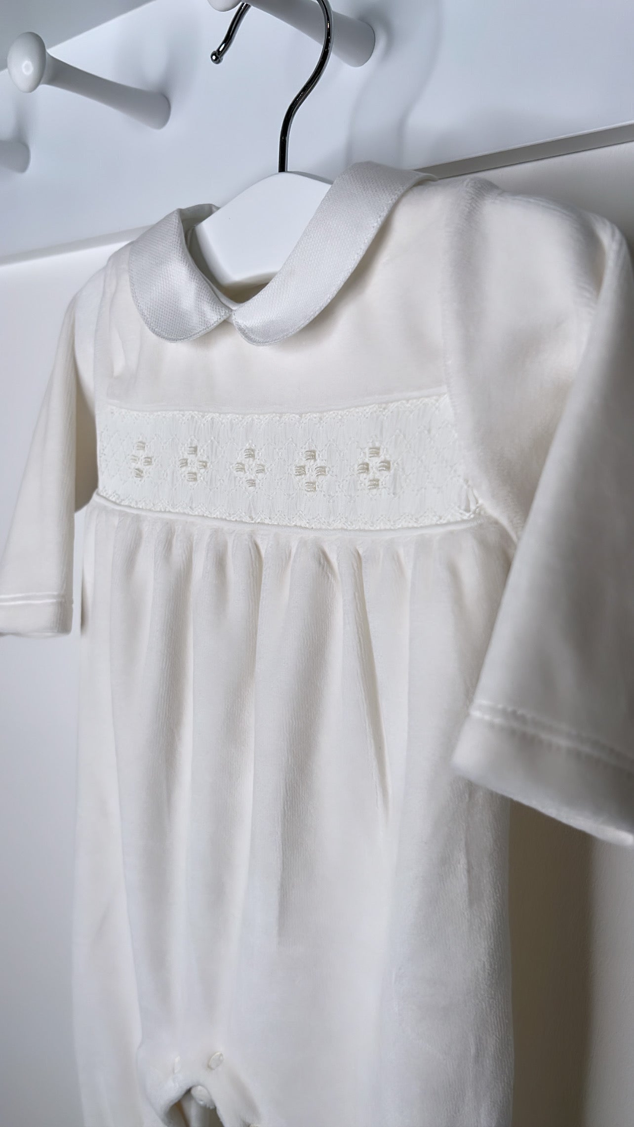 Velour Smock Babygrow - Cream