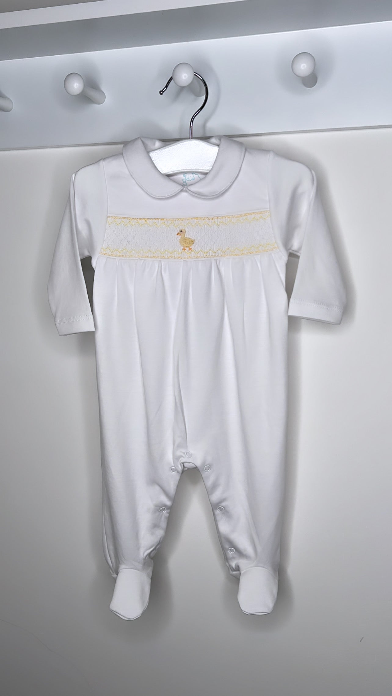 Chick Smock Babygrow - White