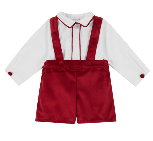 Velvet Overall and Shirt Set - Red
