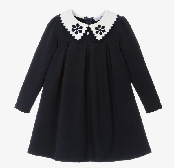 Navy Cutwork Collared Dress