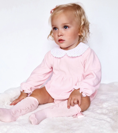 Pink Velour Ruffle Romper