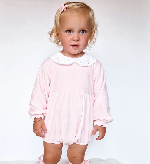 Pink Velour Ruffle Romper