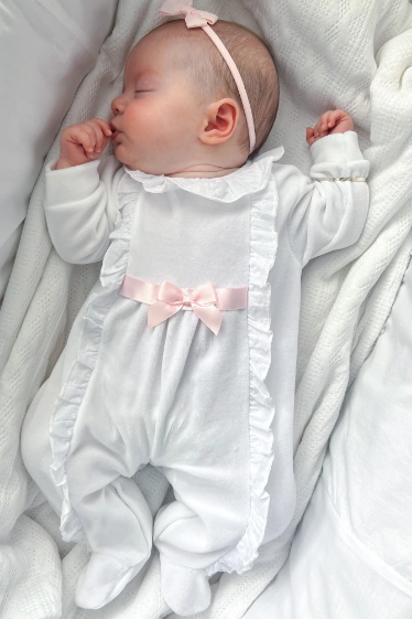 White Velour Ruffle Babygrow