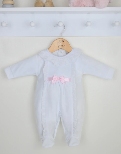 White Velour Ruffle Babygrow