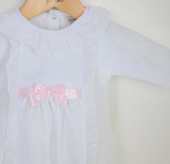 White Velour Ruffle Babygrow