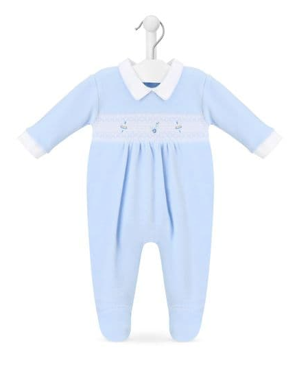 Blue Velour Toy Babygrow