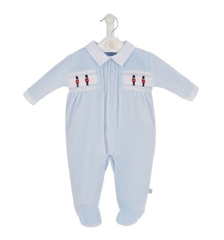 Blue Velour Soldier Babygrow