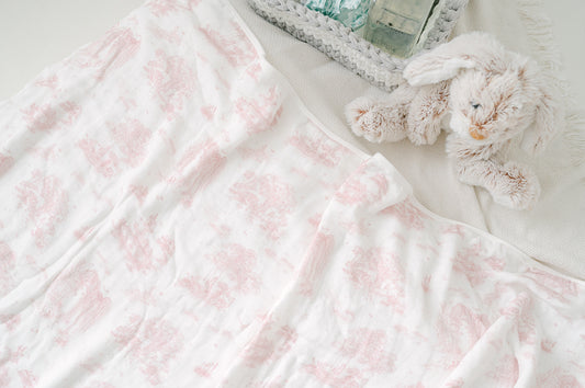 Large Muslin Swaddle - Pink Toile