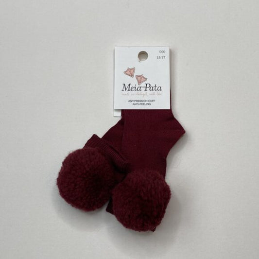 Burgundy Large Pom Socks