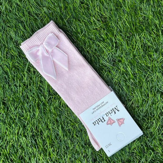 Pink Velvet Bow Knee High Socks