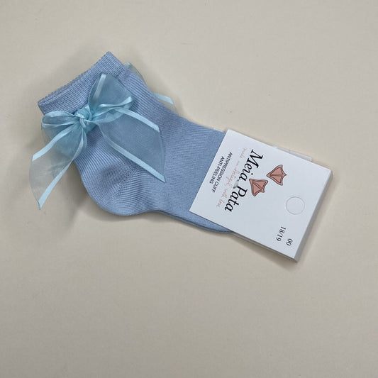 Short Organza Bow Sock - Blue