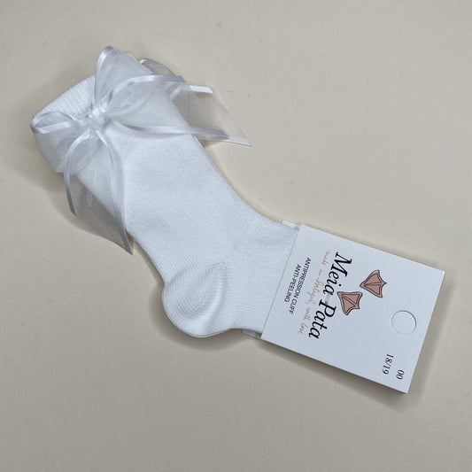 Long Organza Bow Sock - White