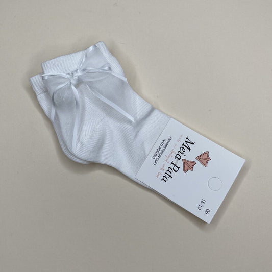 Short Organza Bow Sock - White