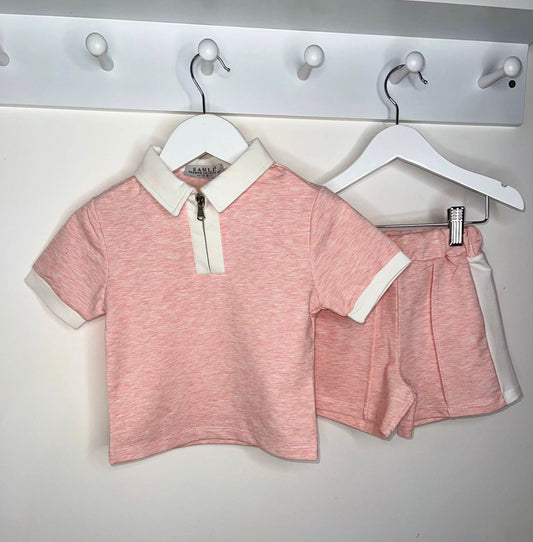 Quarter Zip Shorts Set - Pink